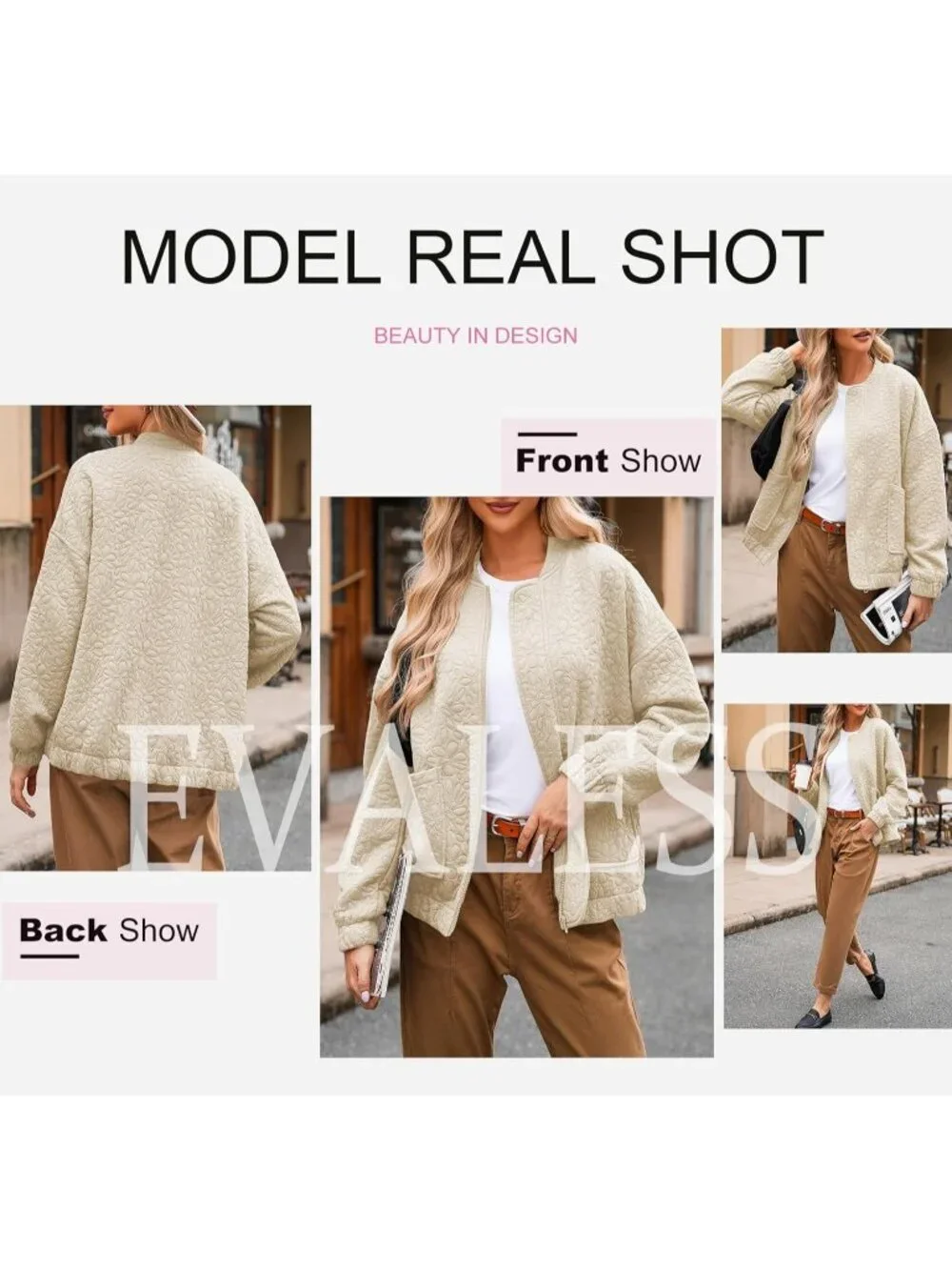 Women's Apricot Lightweight Stand Collar Long Sleeve Outerwear Bomber Jacket